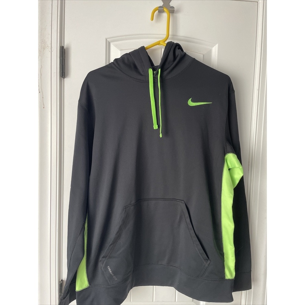 Nike Therma-Fit Black and Green Hoodie Size Large
